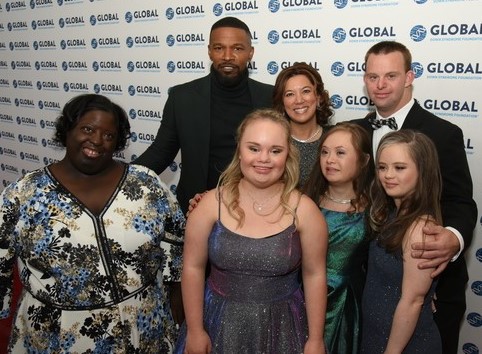 Global Down Syndrome Foundation _ DeOndra Dixon, Jamie Foxx, Charlotte Fonfara-LaRose, Michelle Sie Whitten, Kennedy Garcia, Tim Harris, Megan Bomgaars