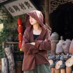 women-Retro-Linen-Sand-Washed-Loose-White-Hooded-Blouses---Carmel